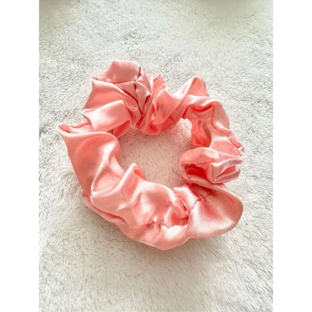 Pink color satin hair scrunchie